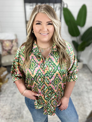 Optical Illusion Button Up Blouse