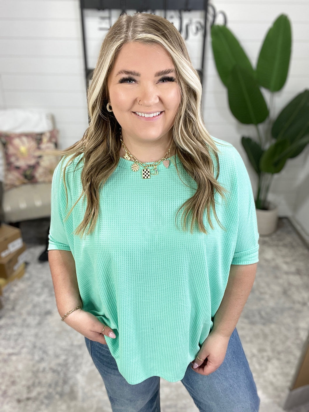 Minimal Muse Batwing Tee in Cascade Mint