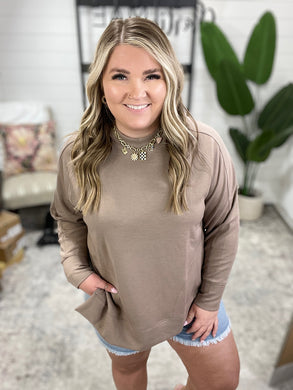 It's The Little Things Relaxed Scuba Pullover in Cocoa