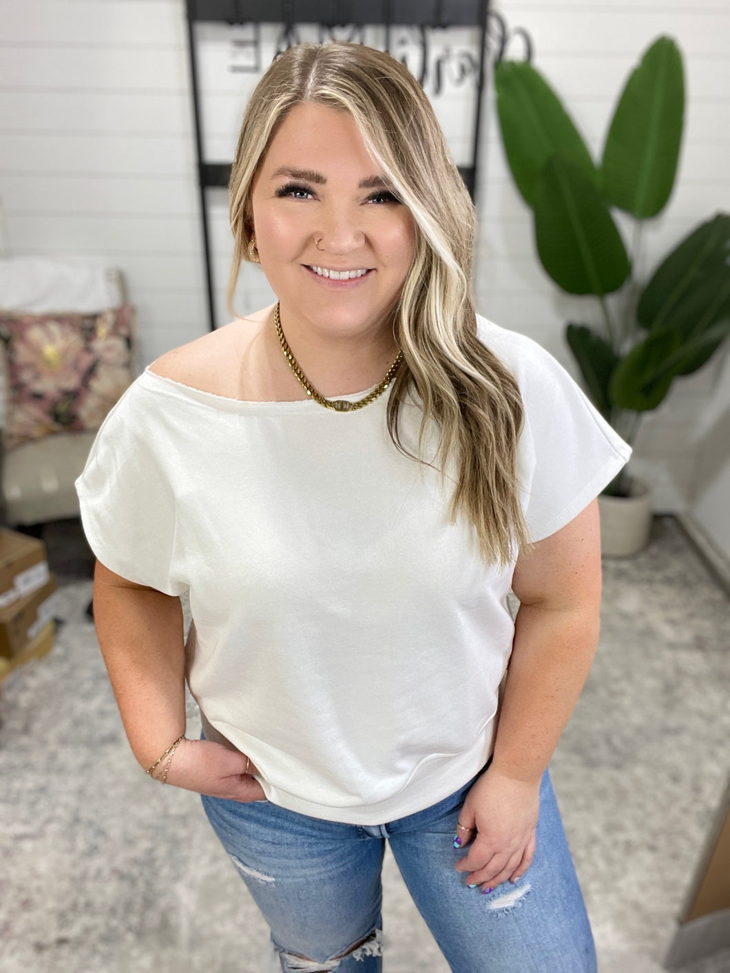 Pilates Princess Off Shoulder Top in Off White