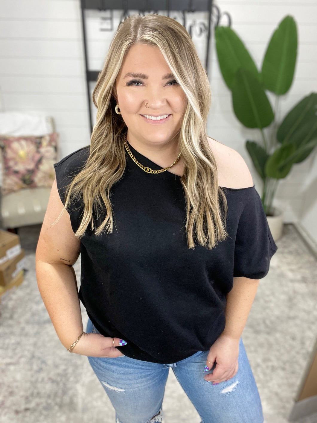 Pilates Princess Off Shoulder Top in Black