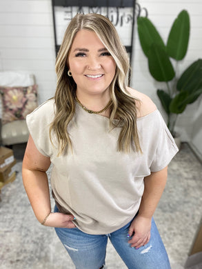 Pilates Princess Off Shoulder Top in Light Taupe