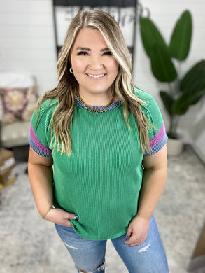 It's an Ego Thing Cable Ribbed Knit Top in Kelly Green