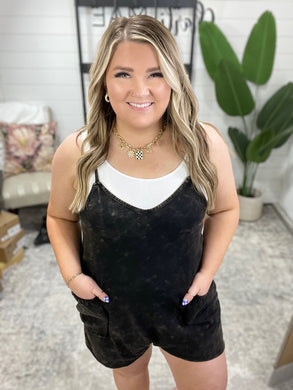 Carefree Cutie Slouchy Pocket Romper in Black