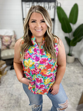 Lizzy Sleeveless Tank in Aqua Floral