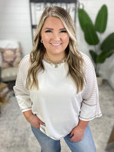 Load image into Gallery viewer, Preoccupied Striped Sleeve Top in Tan