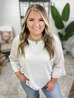 Preoccupied Striped Sleeve Top in Tan