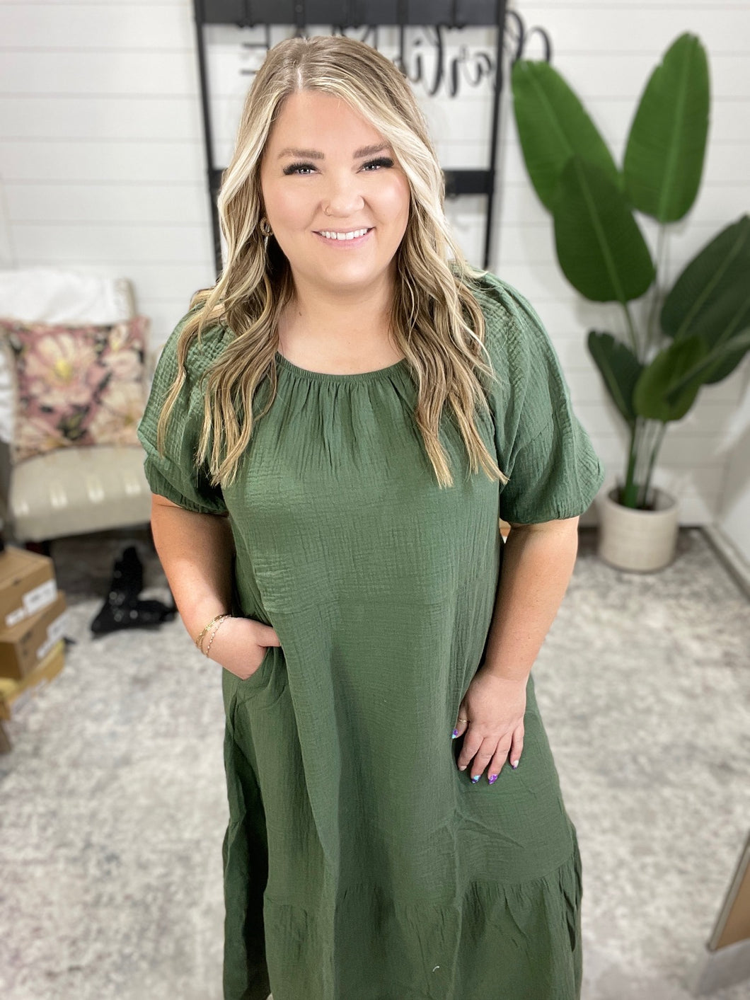 Hazel Dress in Dusty Pine