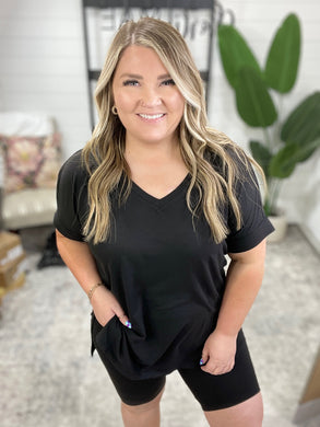 Buttery Soft V-Neck Bike Short Set in Black