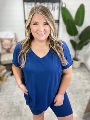 Buttery Soft V-Neck Bike Short Set in Lt Navy