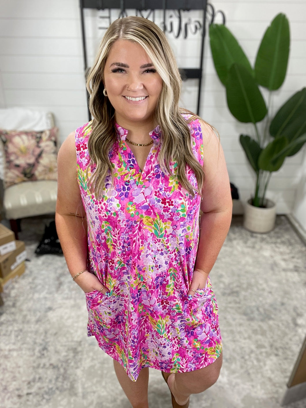 Lizzy Tank Dress in Magenta Spring Floral