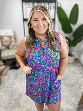 Lizzy Tank Dress in Blue and Pink Paisley