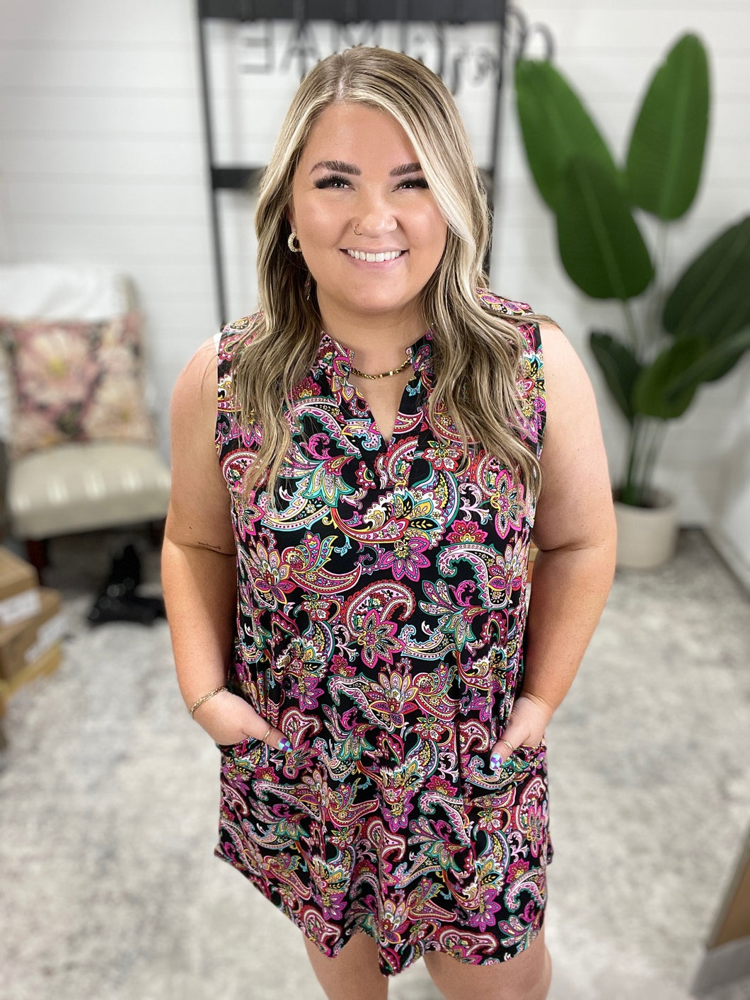 Lizzy Tank Dress in Black Paisley