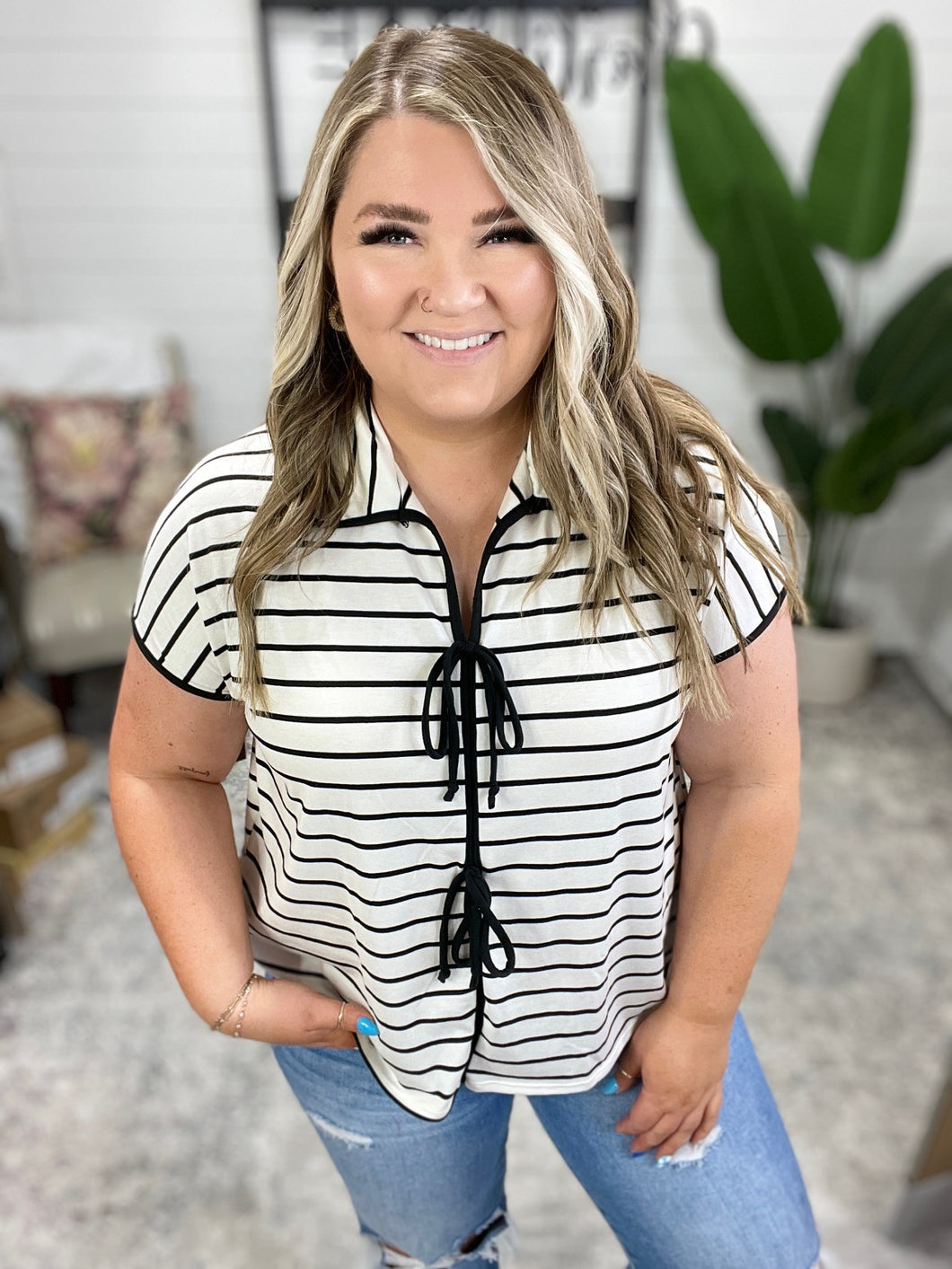 Knot Today Collared Bow Top