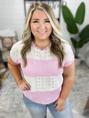 Parlour Picnic Color Block Knit Top in Pink