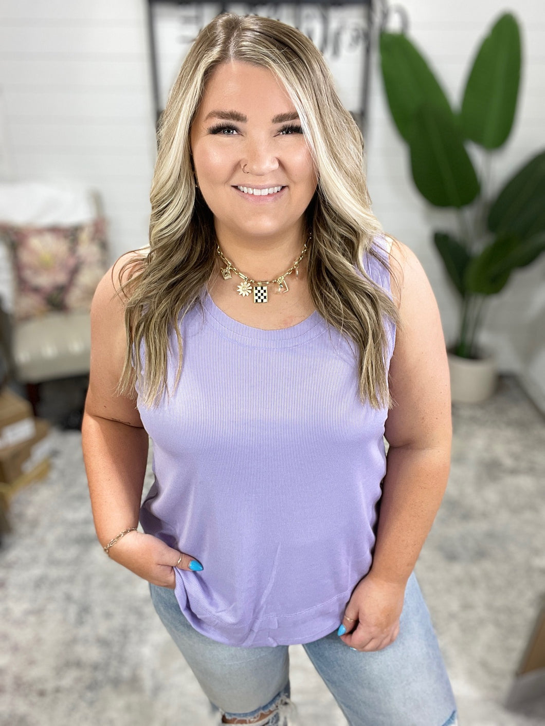 Mellow Muse Relaxed Knit Tank in Lilac