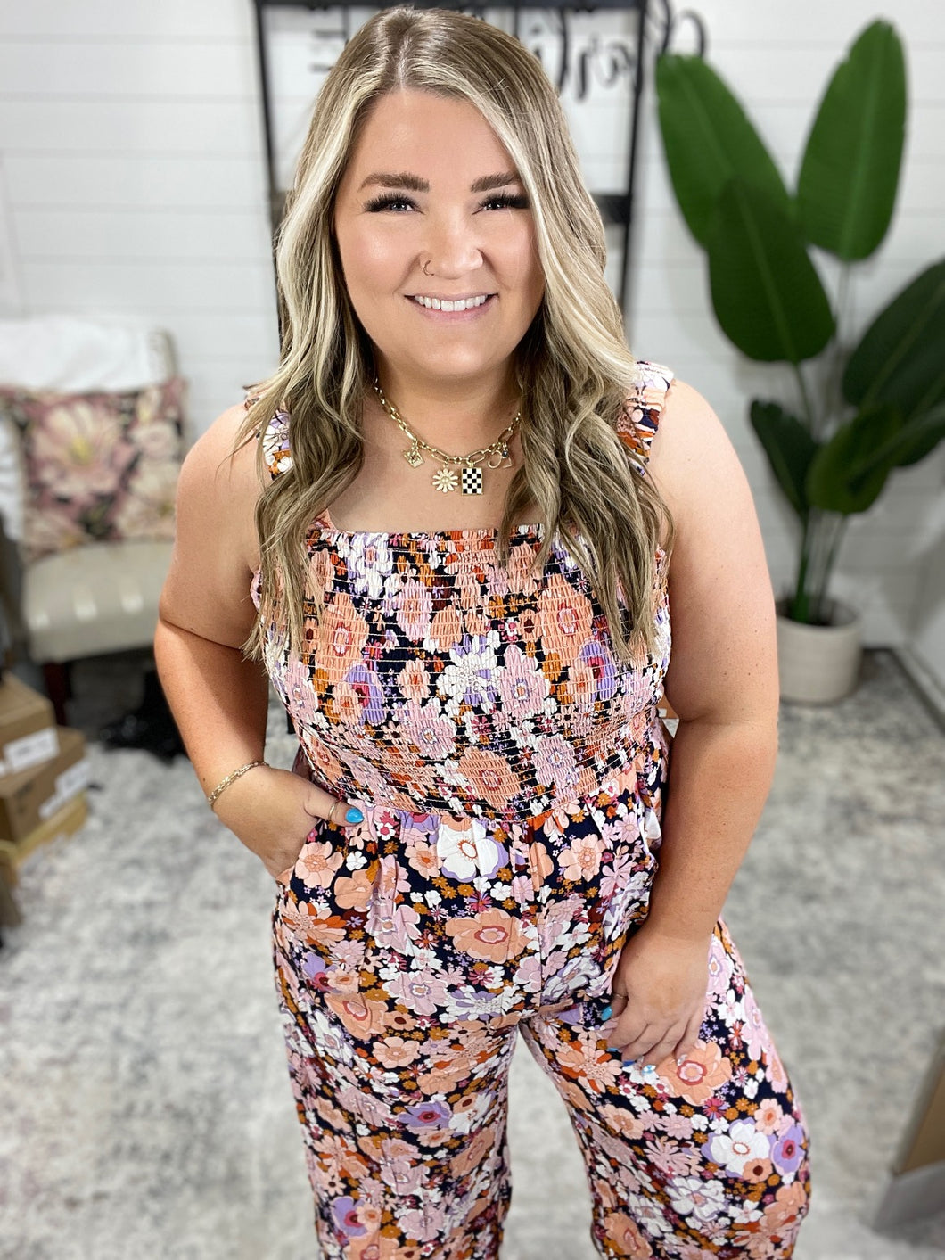 Live Your Best Life Floral Jumpsuit in Retro Floral
