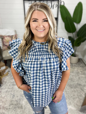 Garden at Goldenhour Flutter Sleeve Blouse in  Blue