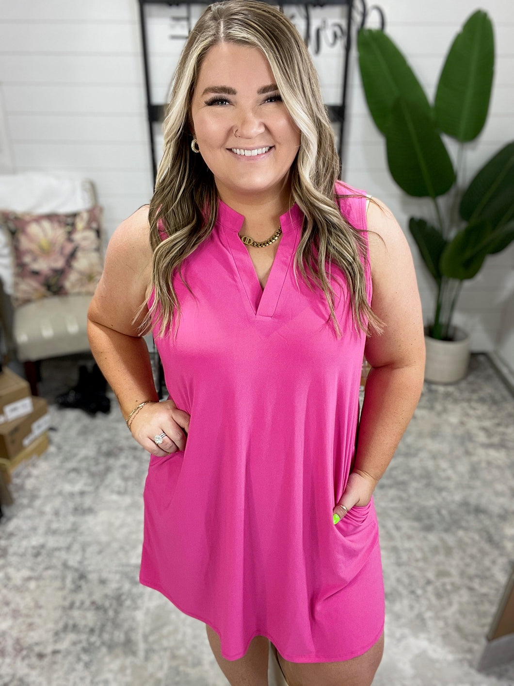 Lizzy Tank Dress in Hot Pink