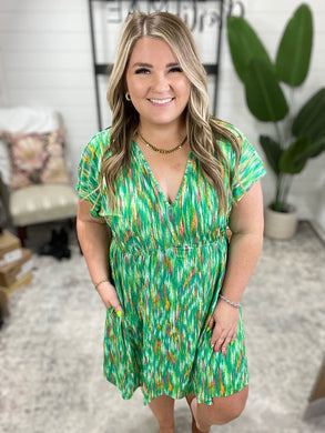 Chic Repeat V-Neck Dress in Multi-Color