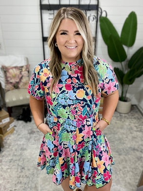 Miss Behave Bubble Sleeve Dress in Navy