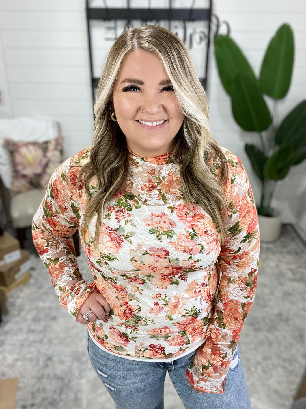 Barely Behaving Floral Print Layering Top in Coral