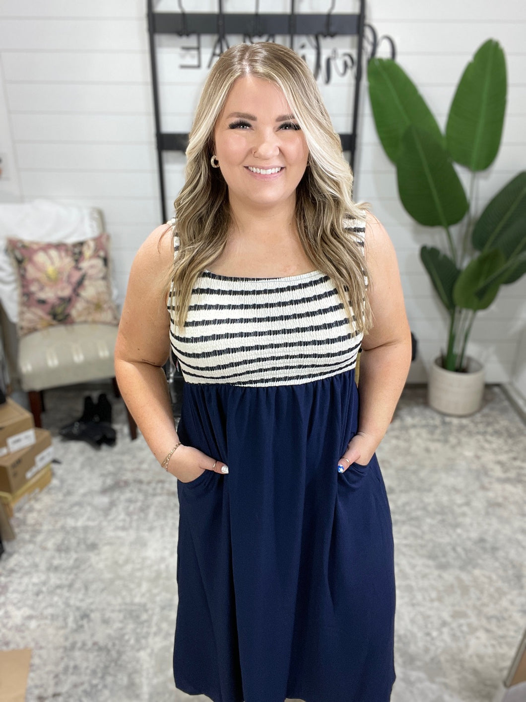 Dockside Darling Midi Dress in Navy