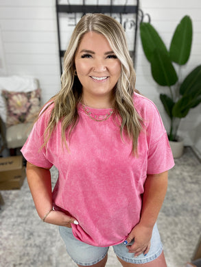 Just My Type Mineral Wash Relaxed Top in Fuchsia