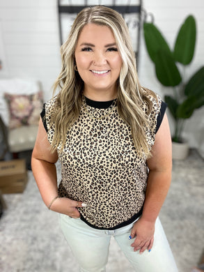 Meow's the Time Banded Hem Top in Leopard Print