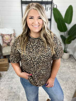 Feline Fine Ribbed Knit Relaxed Tee in Mocha