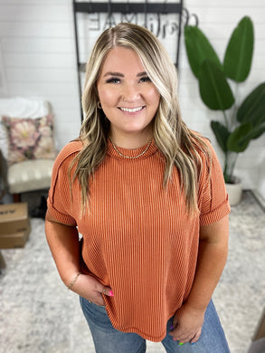 Catch Me Loungin’ Cable Ribbed Knit Top in Burnt Orange
