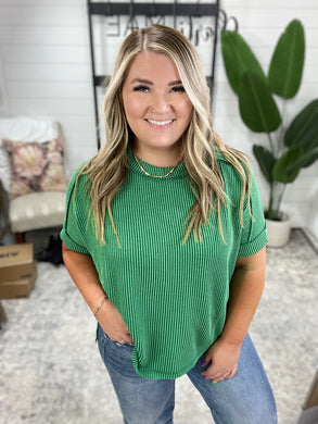 Catch Me Loungin’ Cable Ribbed Knit Top in Dark Green