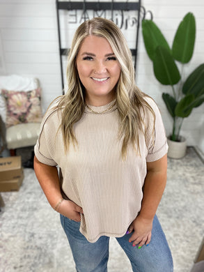 Catch Me Loungin’ Cable Ribbed Knit Top in Ash Mocha