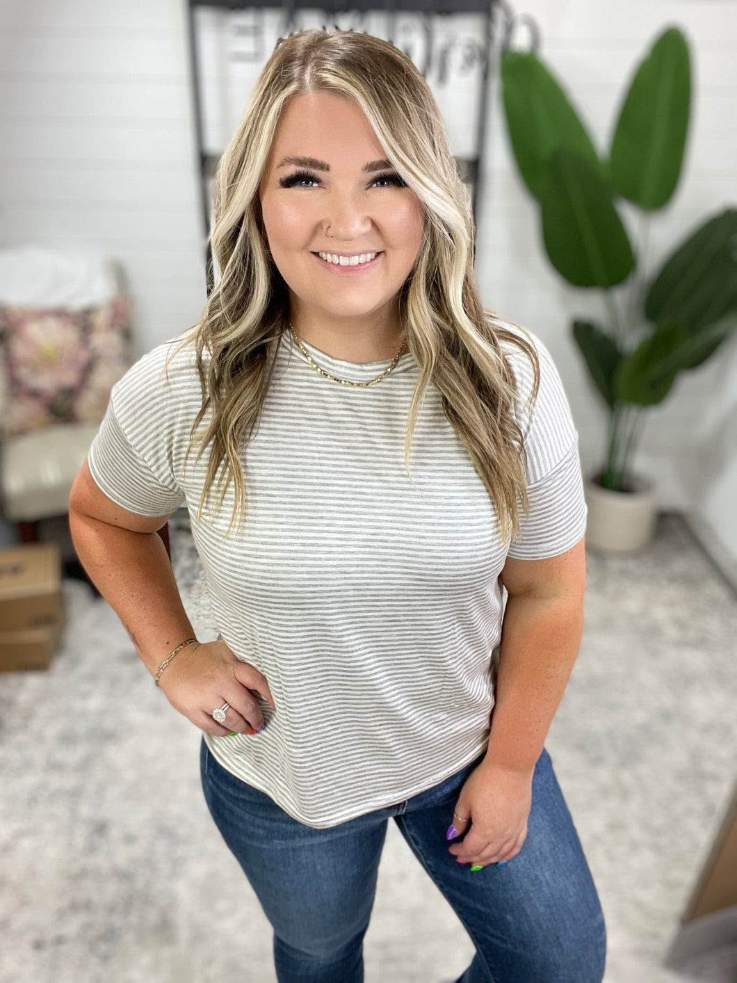 Mood Swingin' Casual Drop Shoulder Tee in Grey