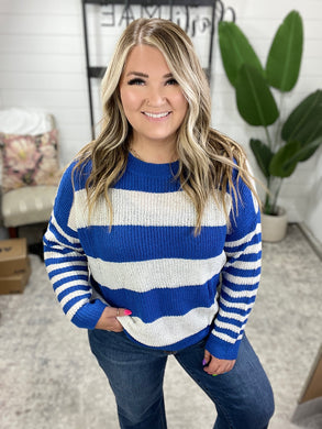 Casual Chaos Drop Shoulder Sweater in Royal Blue