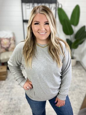 Corrine Ribbed Pullover Top - Light Grey