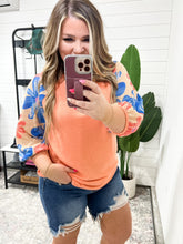Load image into Gallery viewer, Floral Sleeve Knit Top In Coral Multi
