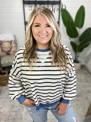 Cute in Comfort Crew Neck Pullover in White, Black and Denim