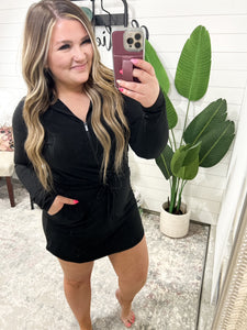 Getting Out Long Sleeve Hoodie Romper in Black