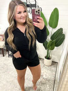 Getting Out Long Sleeve Hoodie Romper in Black