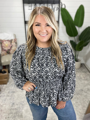 Muse Moves High Neck Peplum Blouse in Black