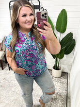 Load image into Gallery viewer, Lizzy Cap Sleeve Top in Magenta and Teal Paisley