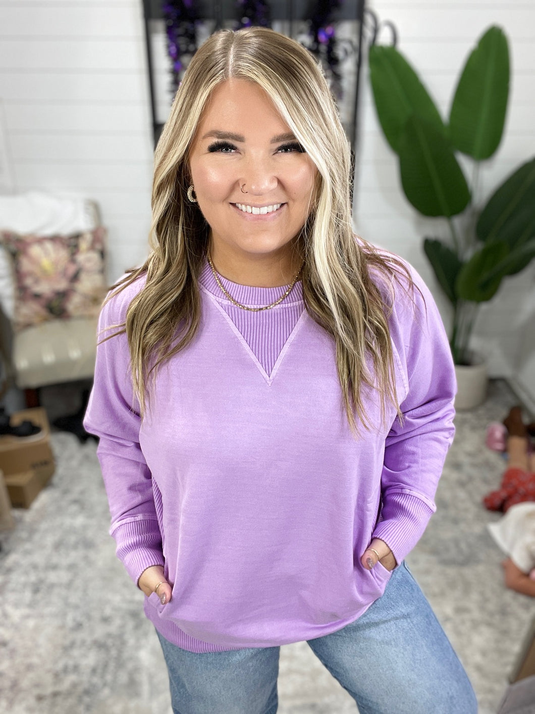 For the Experience Relaxed Pullover in Lavender