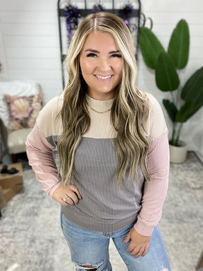 Dual Tones Cable Ribbed Knit Sweater