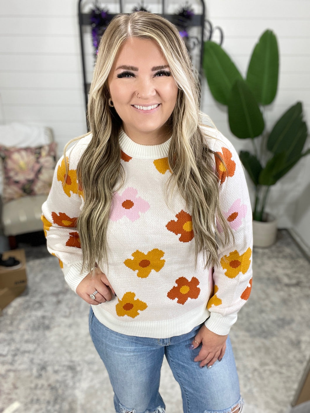 Falling Flowers Floral Sweater