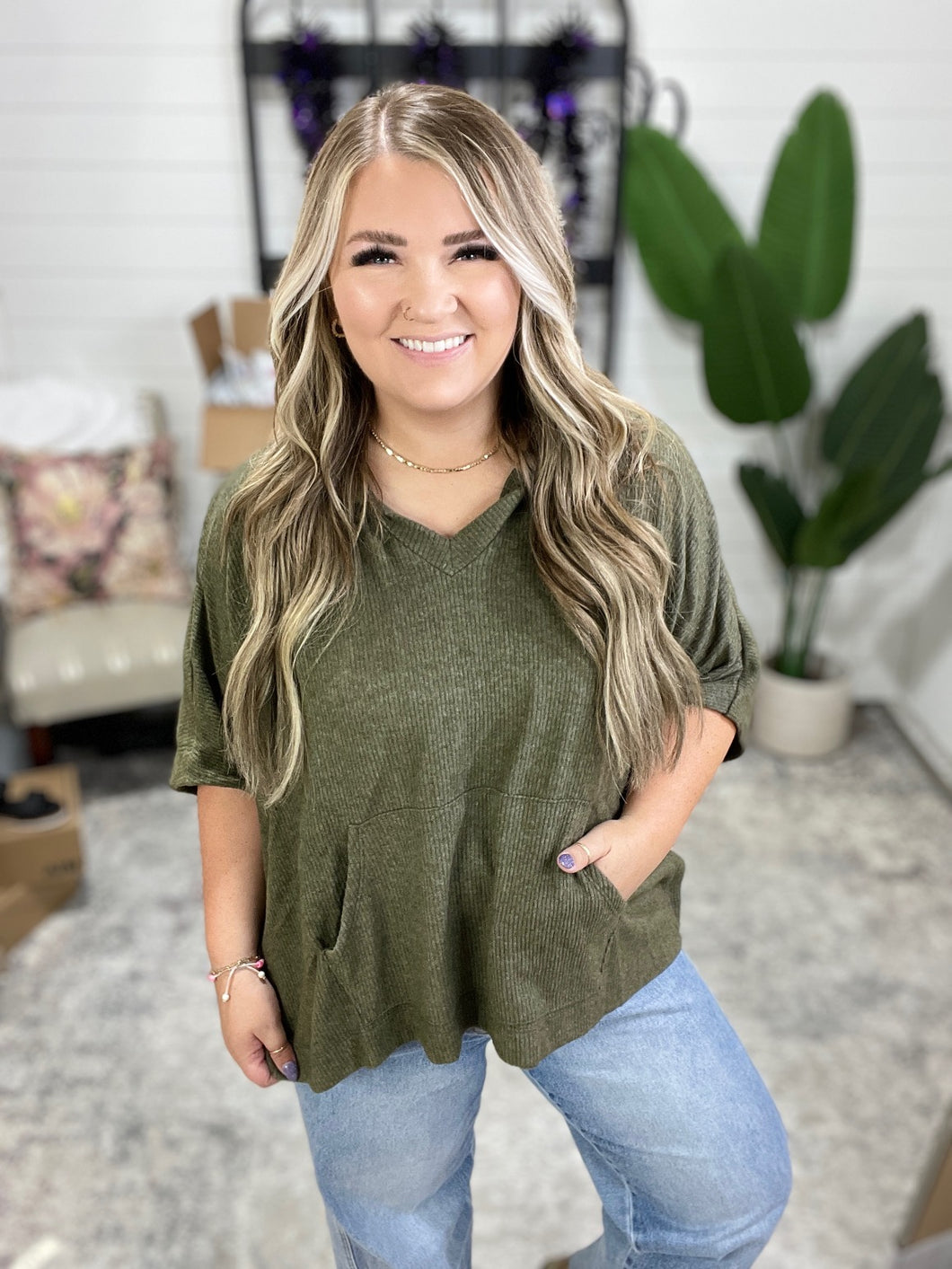 Perfectly Poised Hooded Poncho in Olive