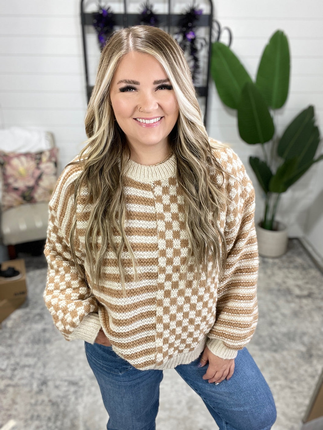 Pattern Play Oversized Pullover in Taupe