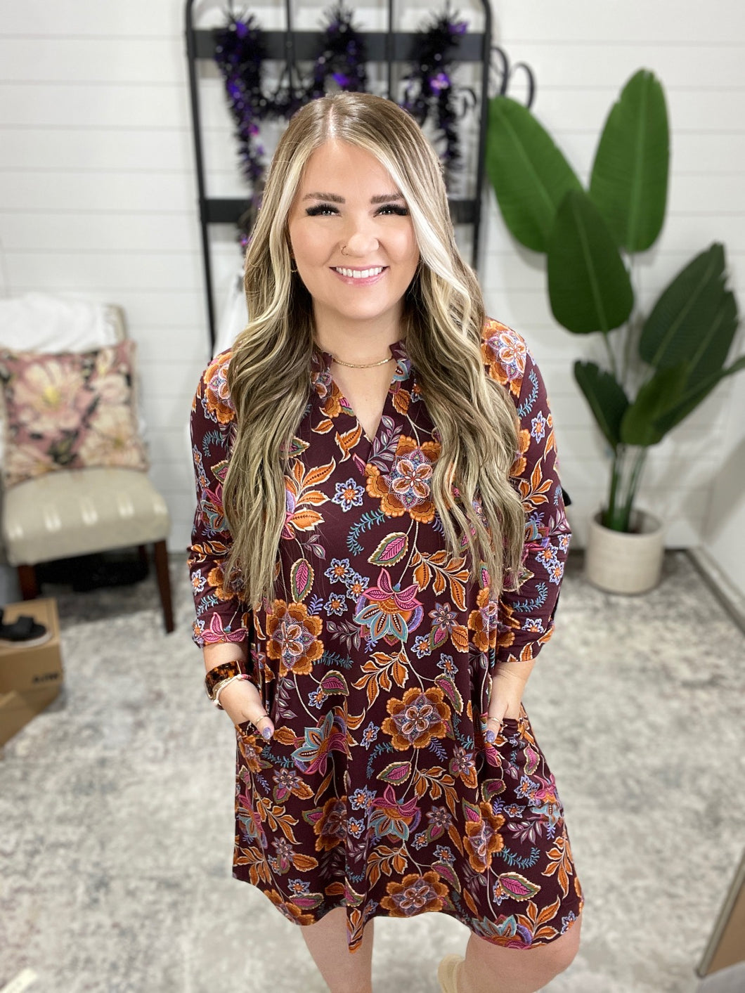 Lizzy Long Sleeve Dress in Chocolate Floral