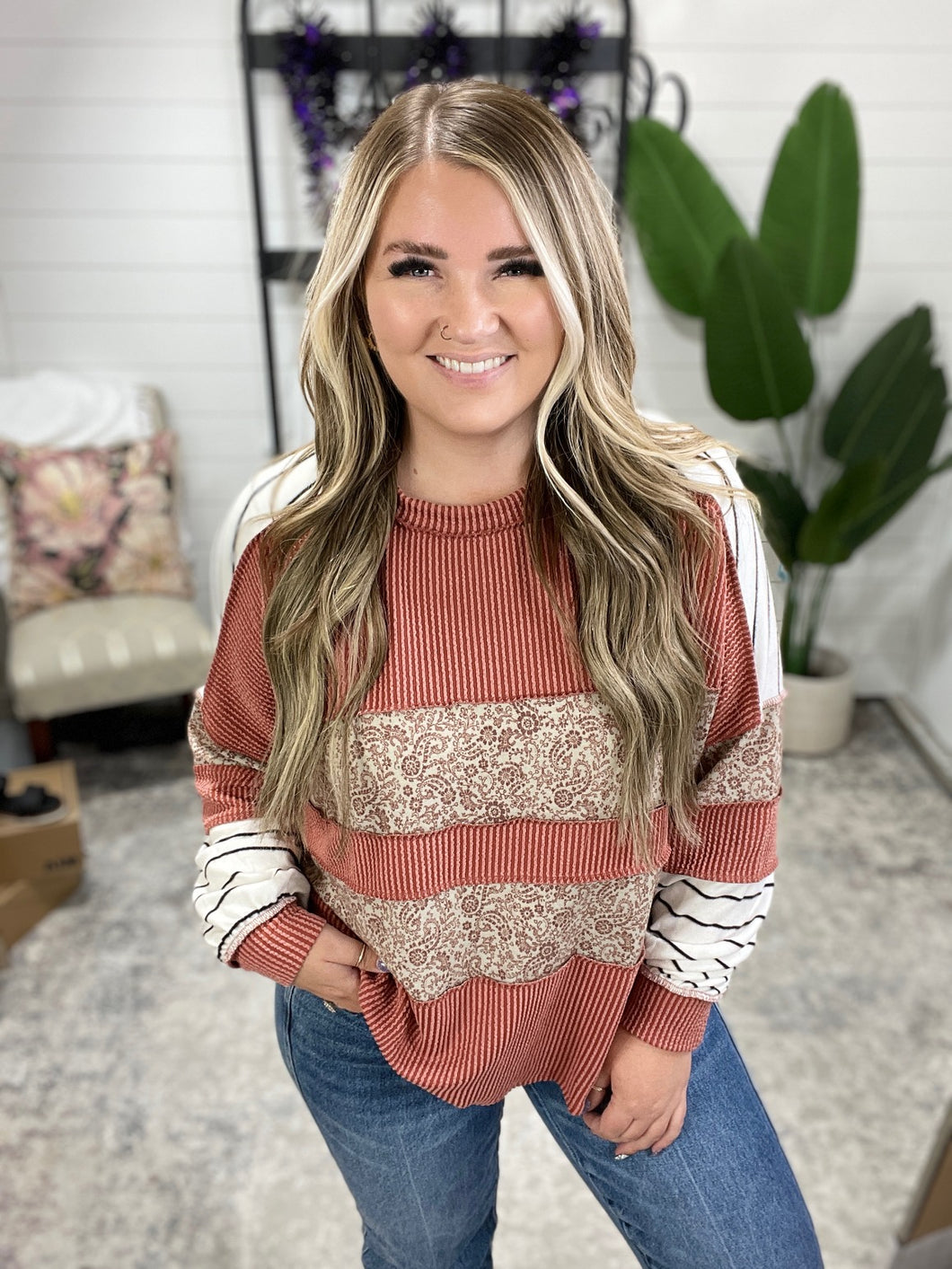 All Over the Place Color Block Relaxed Pullover