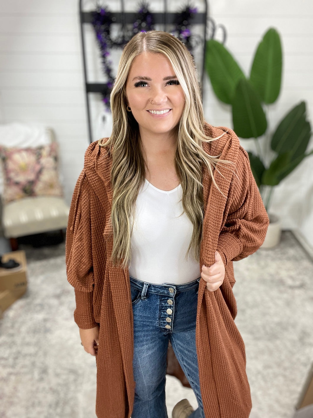 Pamper Travel Hooded Cardigan in Chestnut